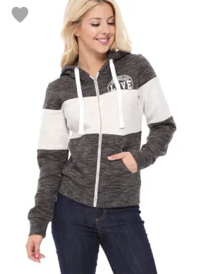 Marbled black LOVE zip up hooded ACTIVEWEAR jacket