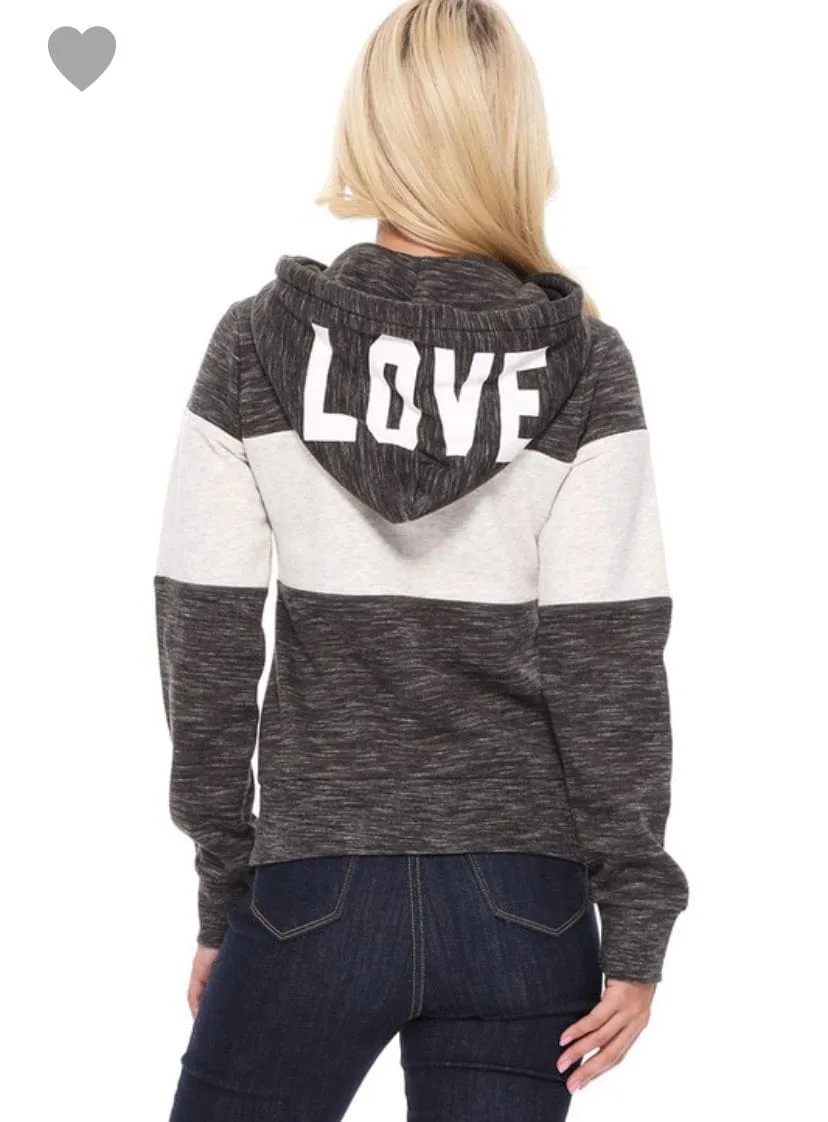 Marbled black LOVE zip up hooded ACTIVEWEAR jacket