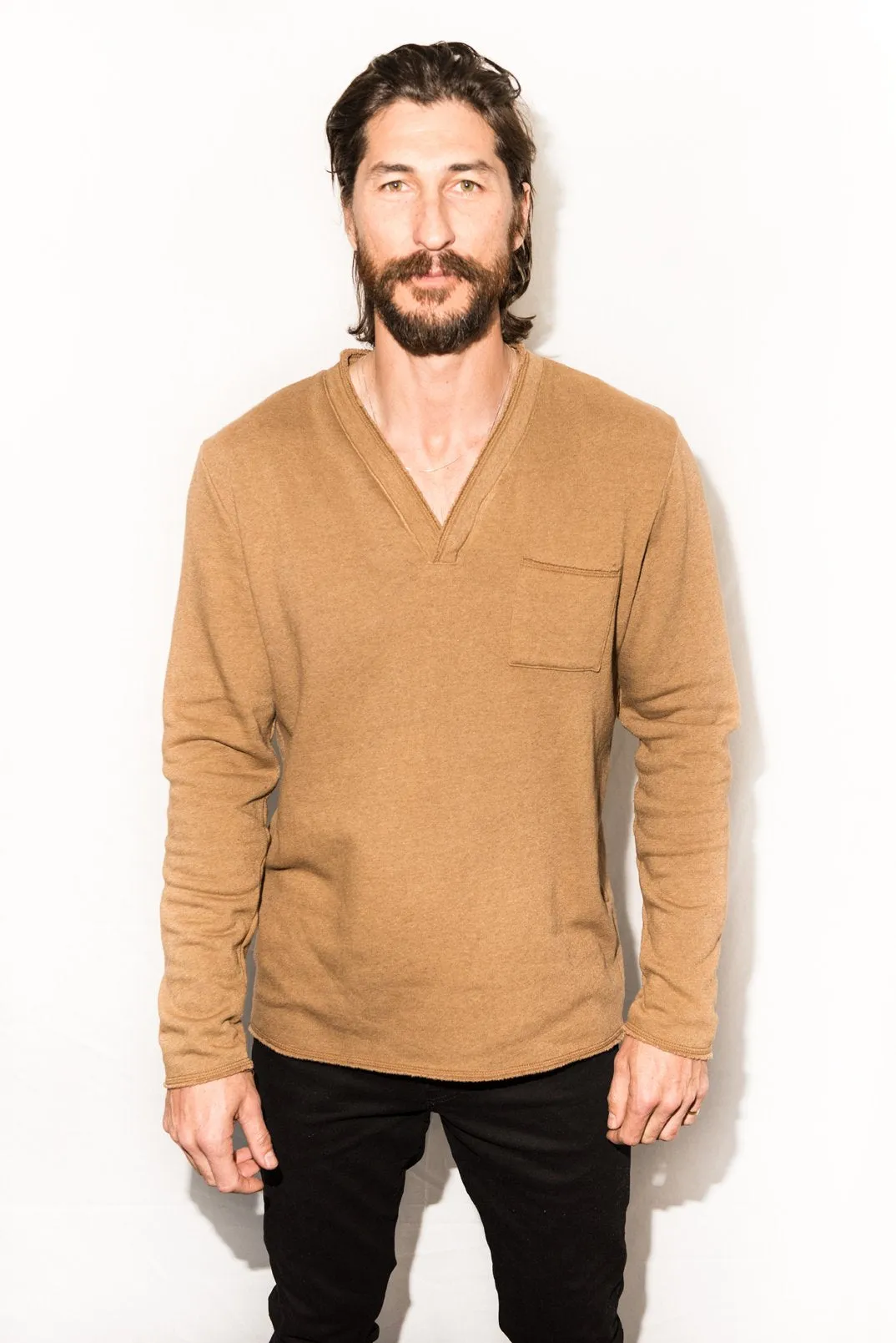 Men's French Terry Raw Neck Pocket Sweater