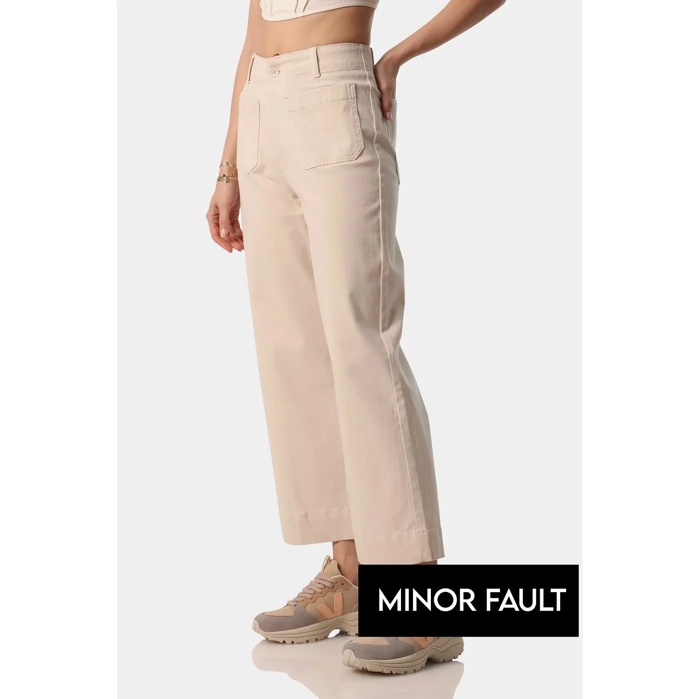 (Minor Fault) Beige Twill Wide Leg Jeans