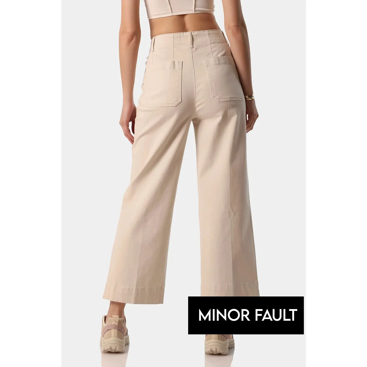 (Minor Fault) Beige Twill Wide Leg Jeans