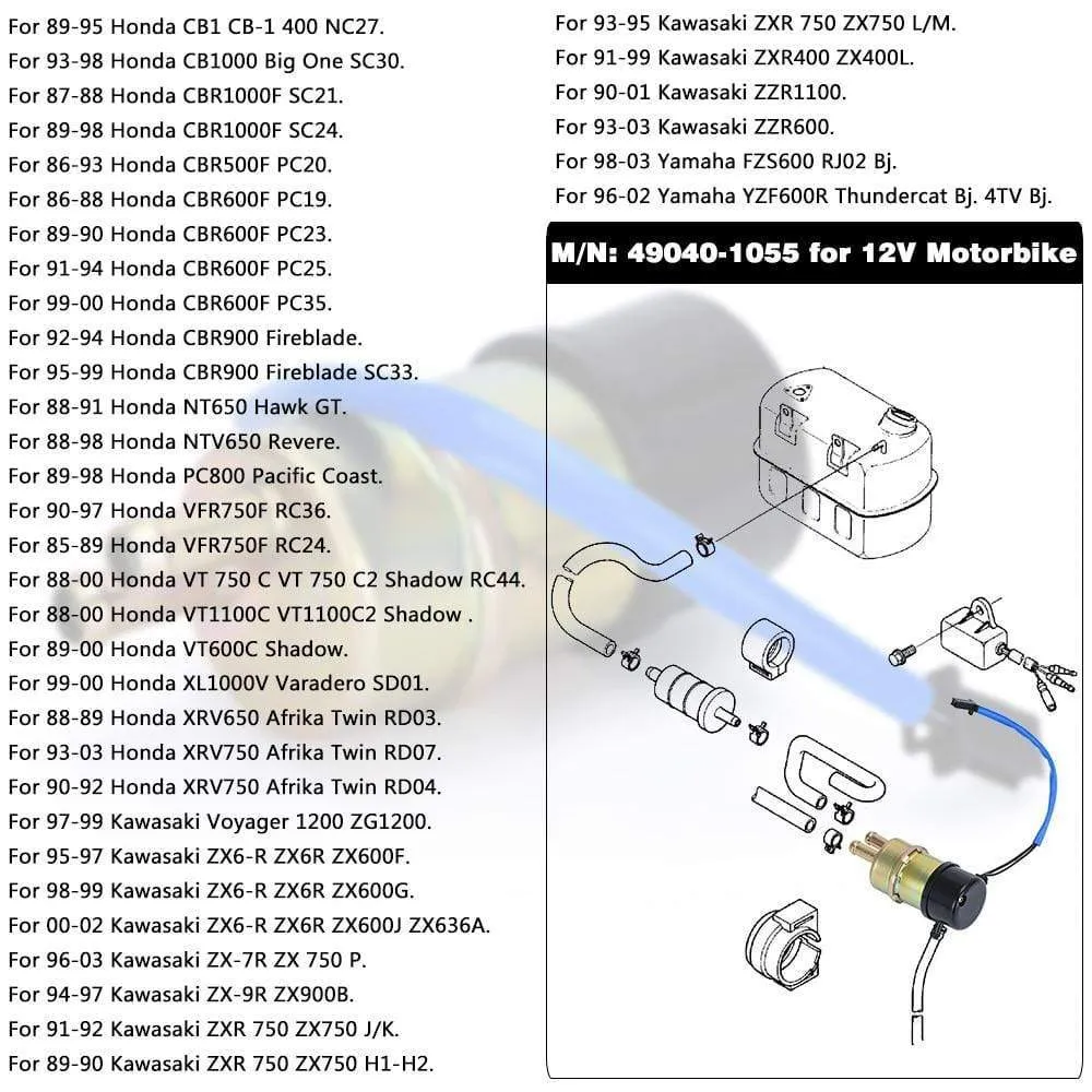 Motorcycle Fuel Pump 12v Fuel Pump For CBR600F CBR600F2 CBR600F3 CBR600F4 1987-2000 PQY-DZB11