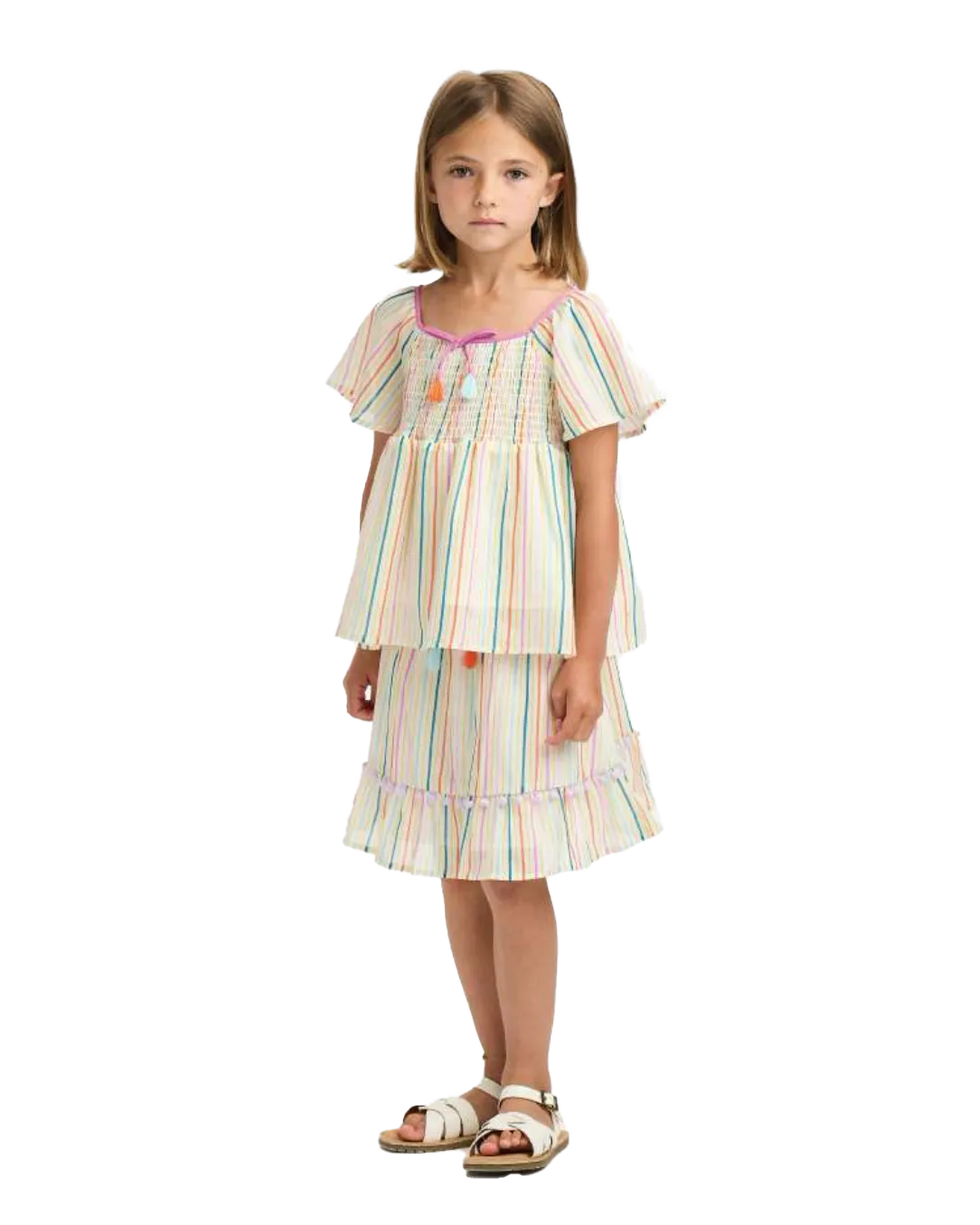 NICOLE MILLER GIRLS SS24 Stripe Skirt with Tassels