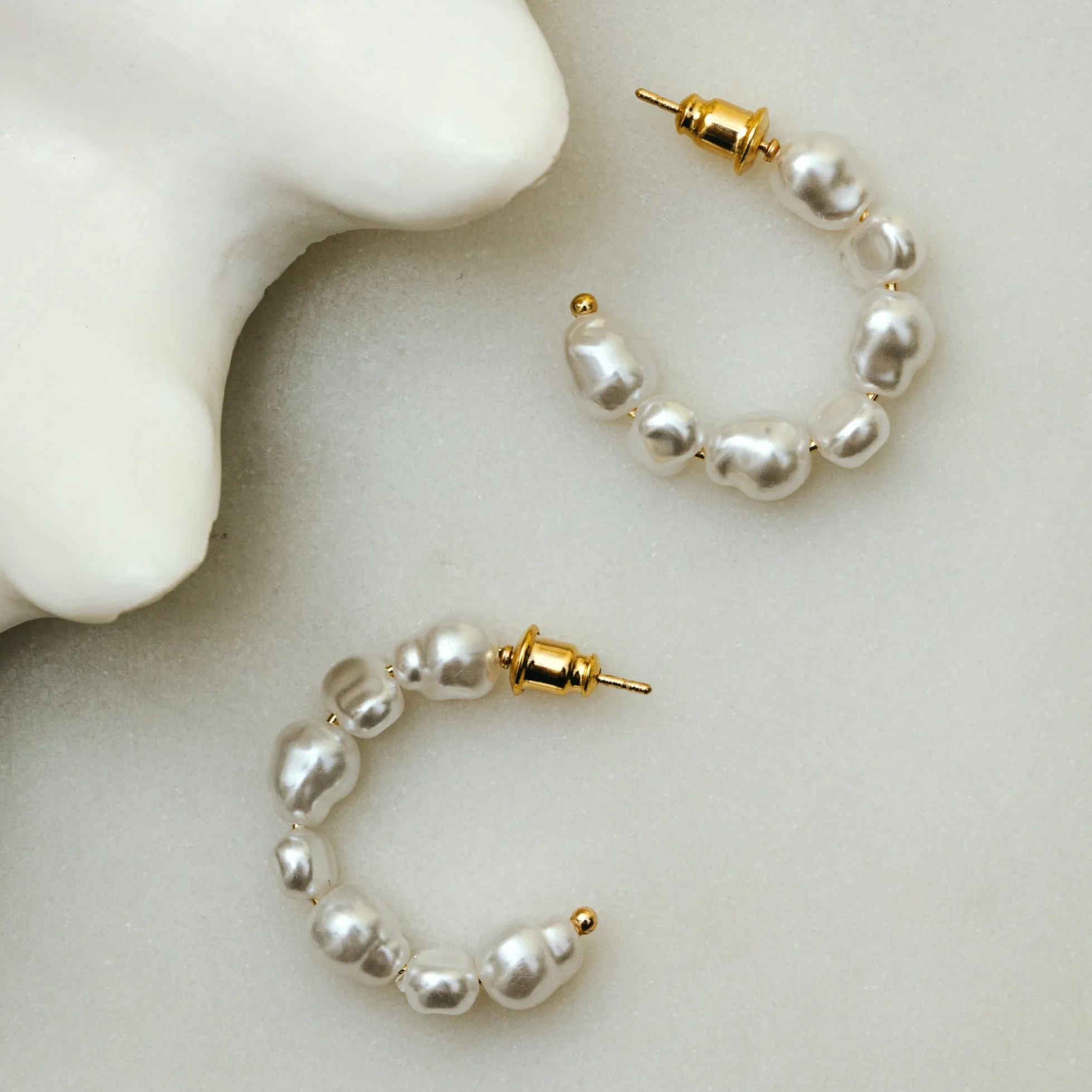 Organic Pearl Mid-Sized Hoop Earrings