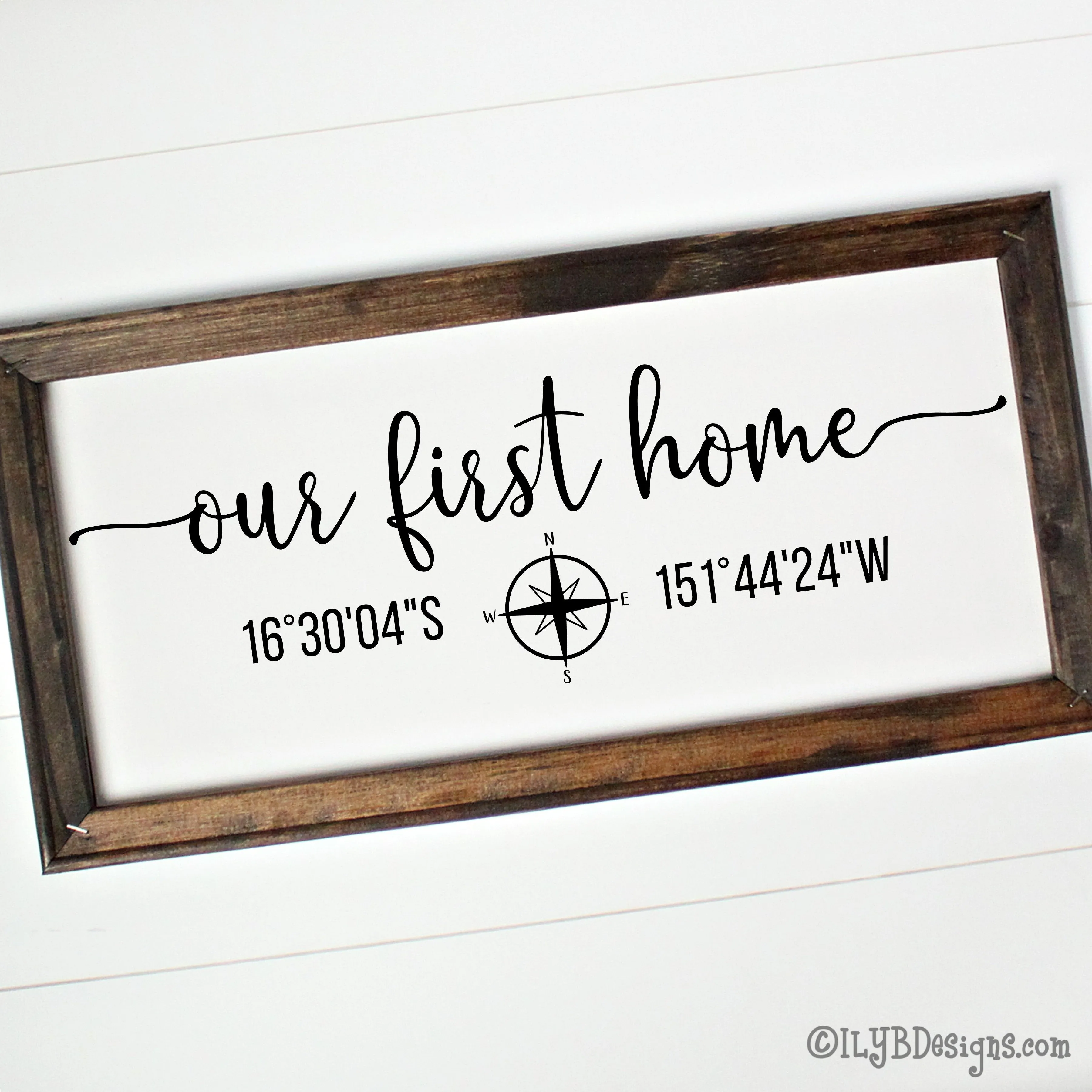 Our First Home Compass with Latitude-Longitude Framed Canvas Sign - Personalized Canvas Sign