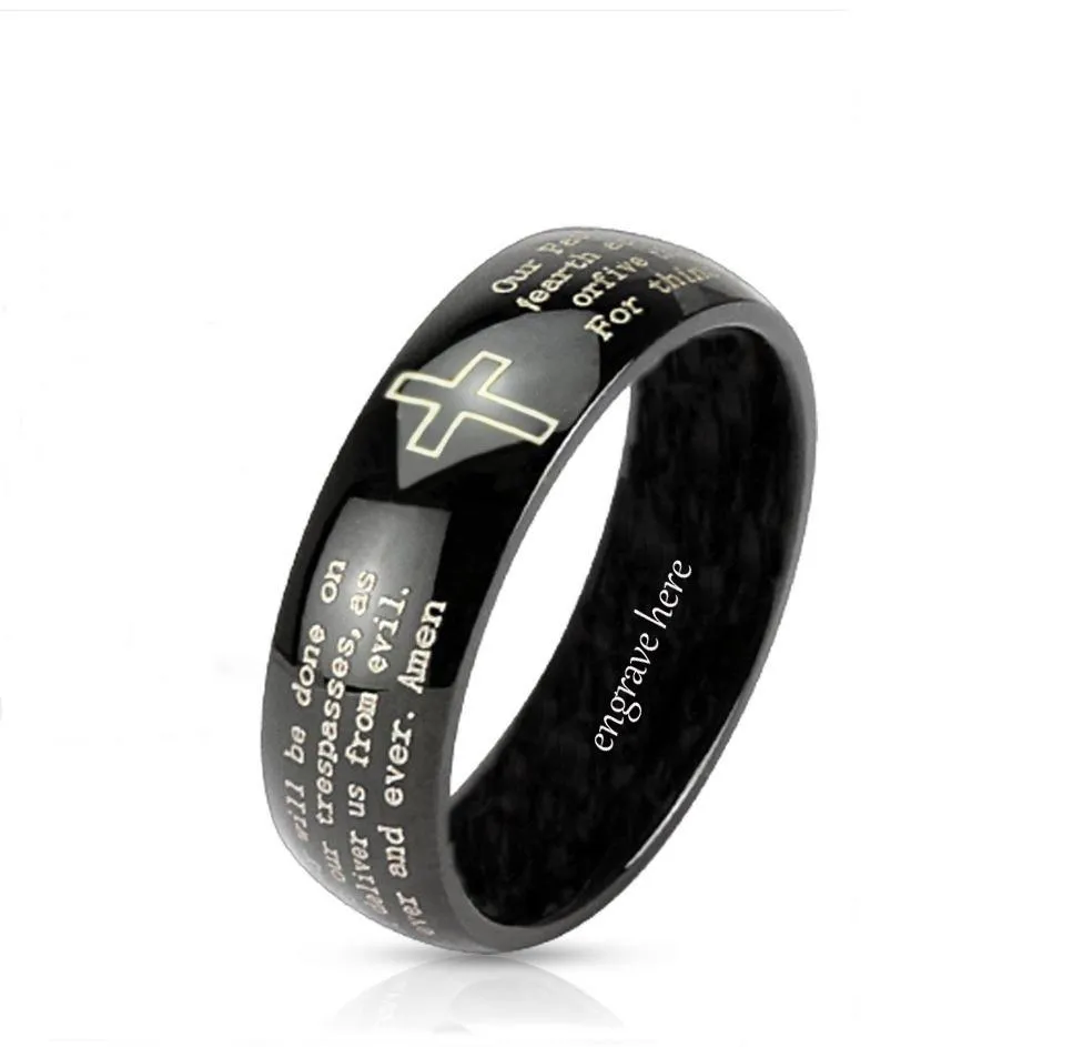 Personalized Christian Cross and Lord's Prayer Ring Engraved Promise Ring