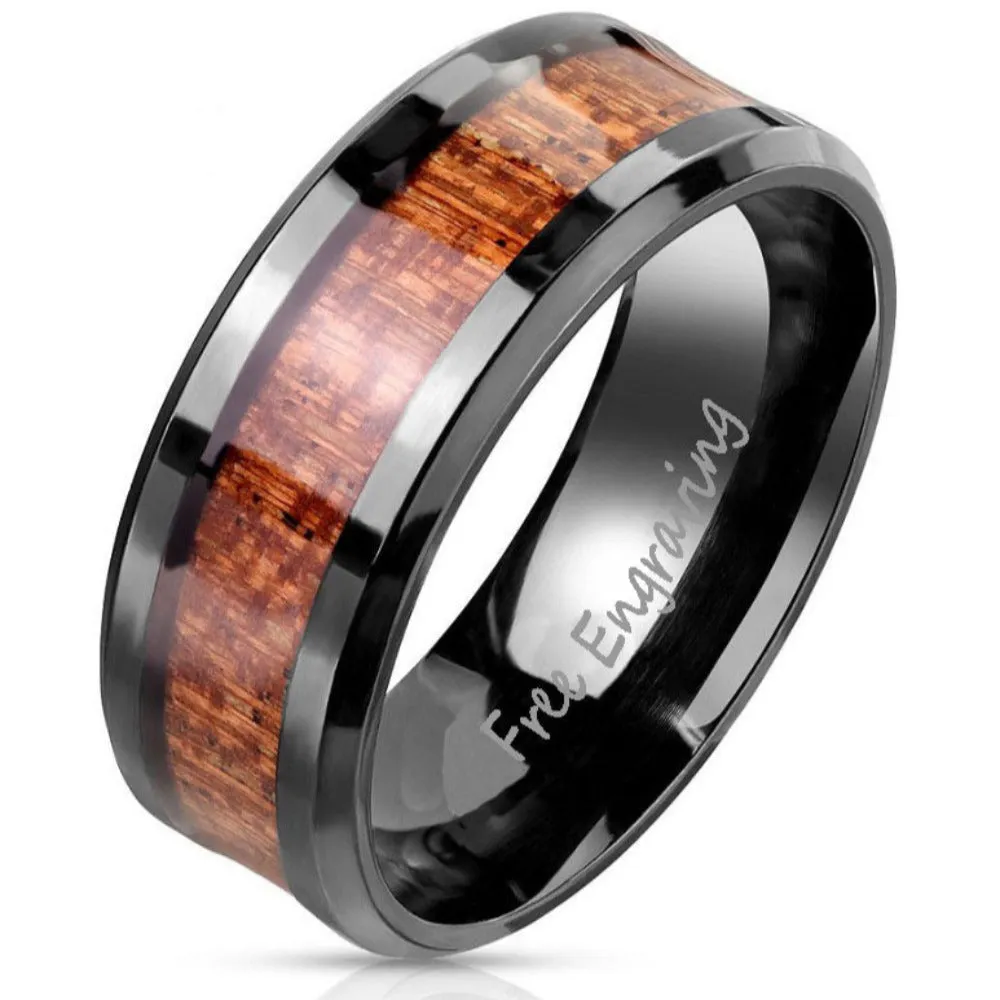 Personalized Engraved Men's Wood Inlay Tungsten Promise Ring