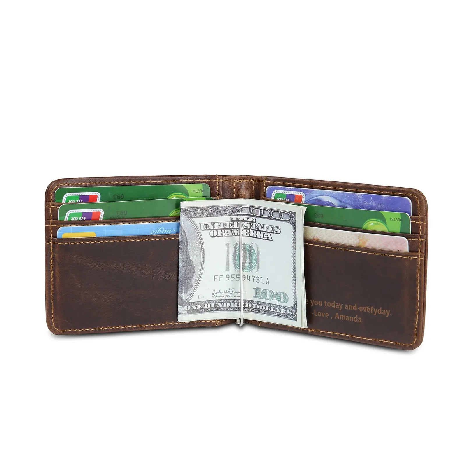 Personalized Men's Leather Bi-fold Wallet Card Holder Monogram and Name