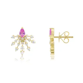 Pink Sapphire and Diamond Burst Earrings