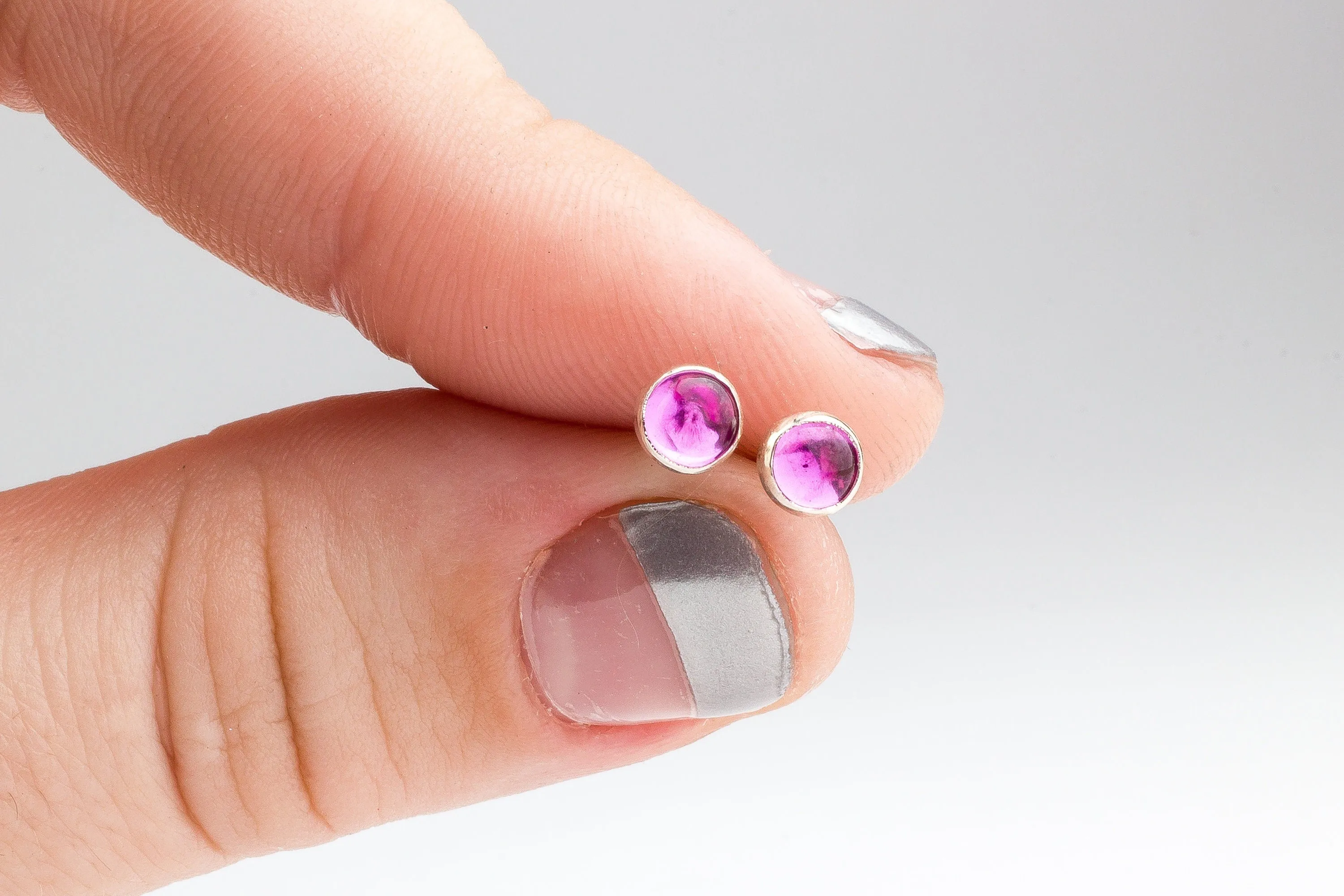 Pink Sapphire Gemstone Stud Earrings