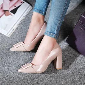 Pointed Toe Chunky Heel Pumps Women High Heels Shoes 6153