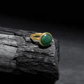 Real Gold Plated Z Green Aventurine Cabochon Ring-Small