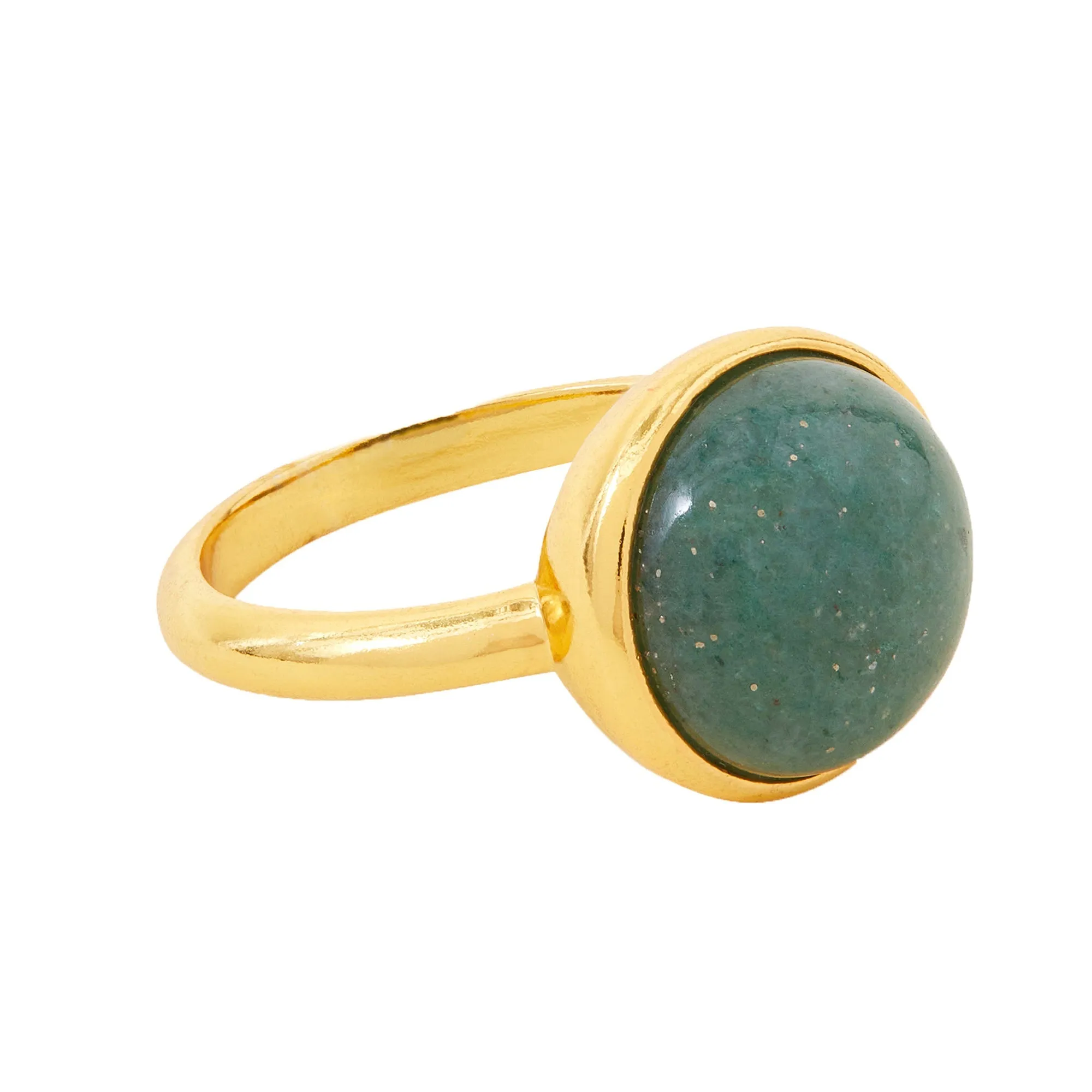 Real Gold Plated Z Green Aventurine Cabochon Ring-Small