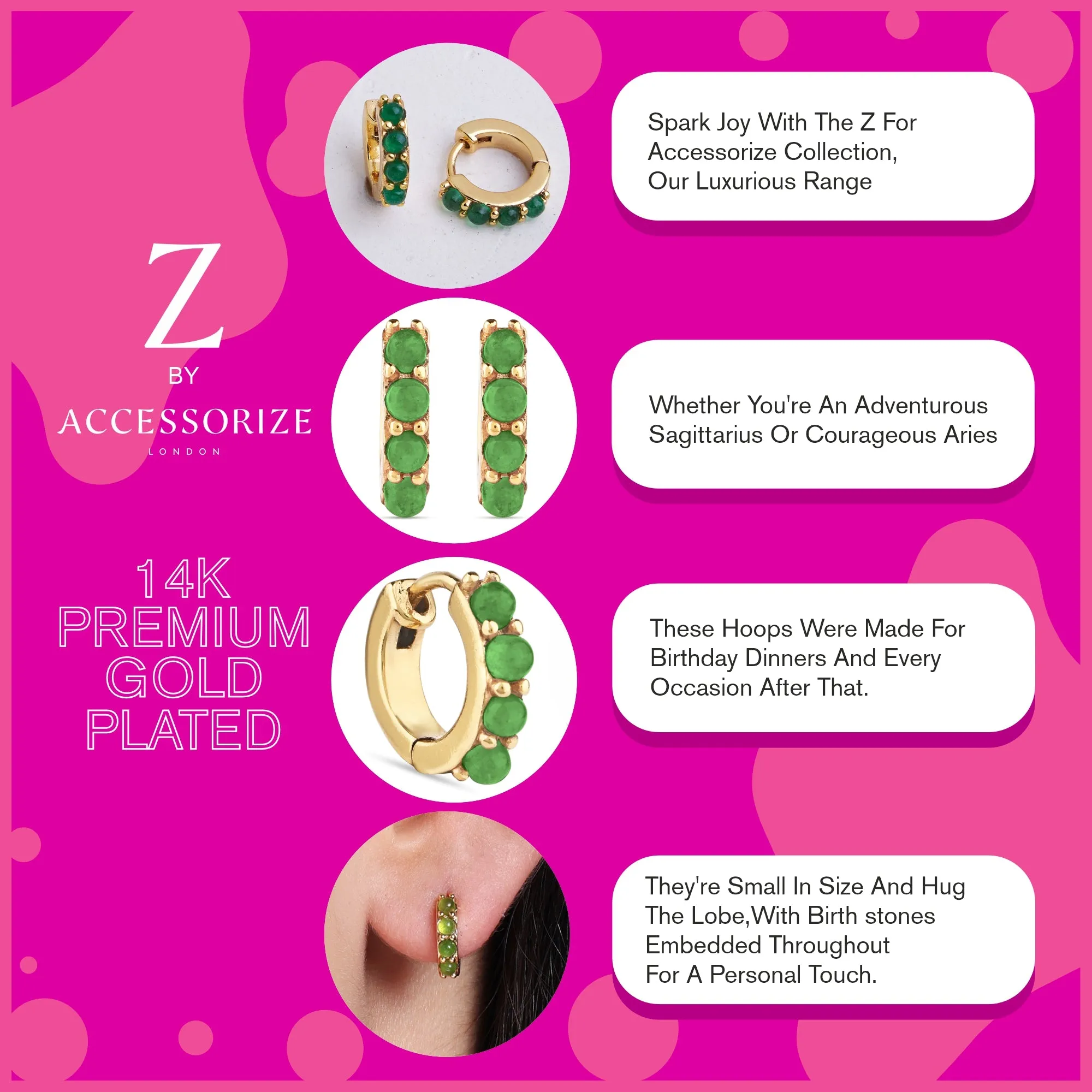 Real Gold Plated Z Multi Birthstone Hoops-December