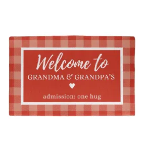 Red Plaid Grandma and Grandpa Indoor Outdoor Welcome Door Mat