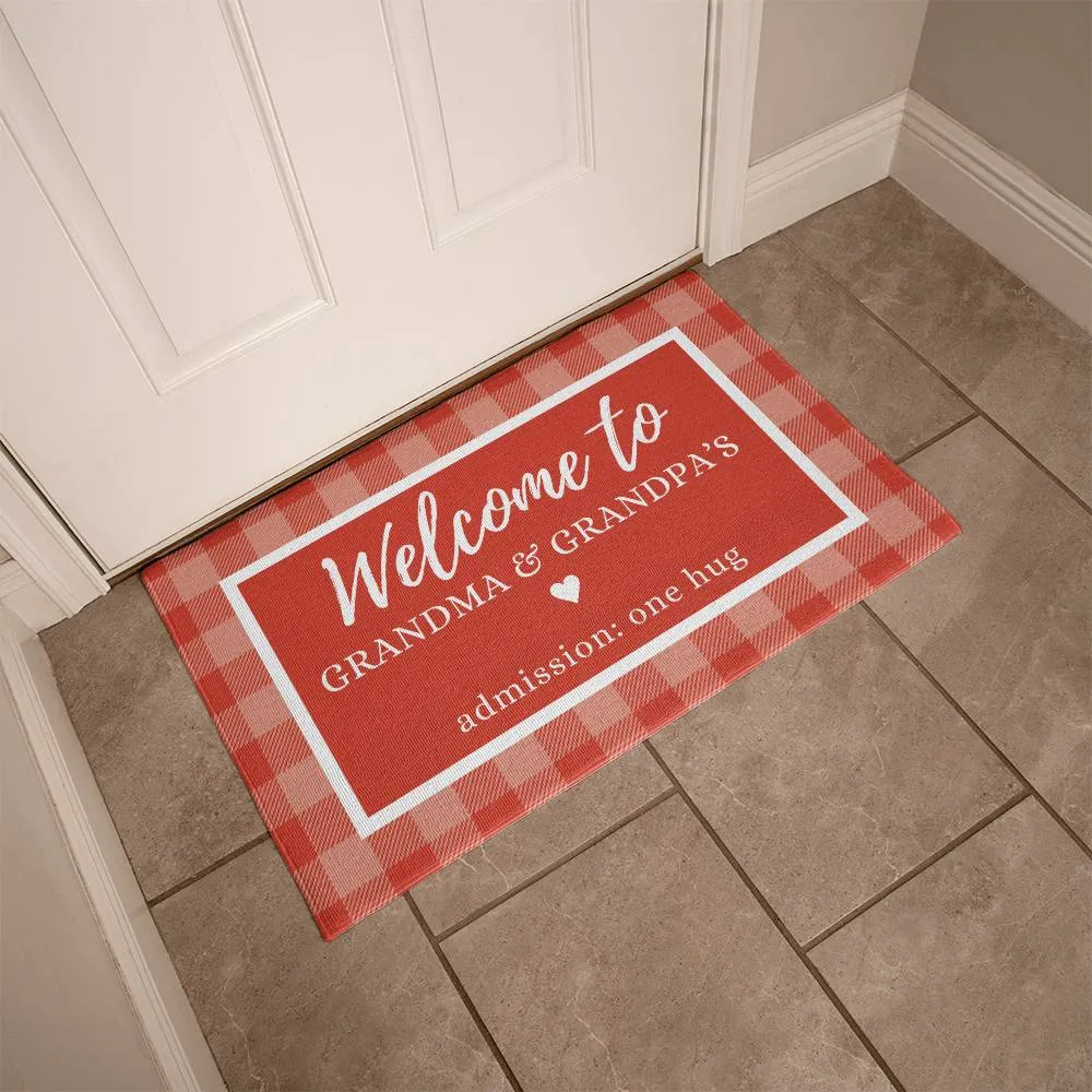 Red Plaid Grandma and Grandpa Indoor Outdoor Welcome Door Mat