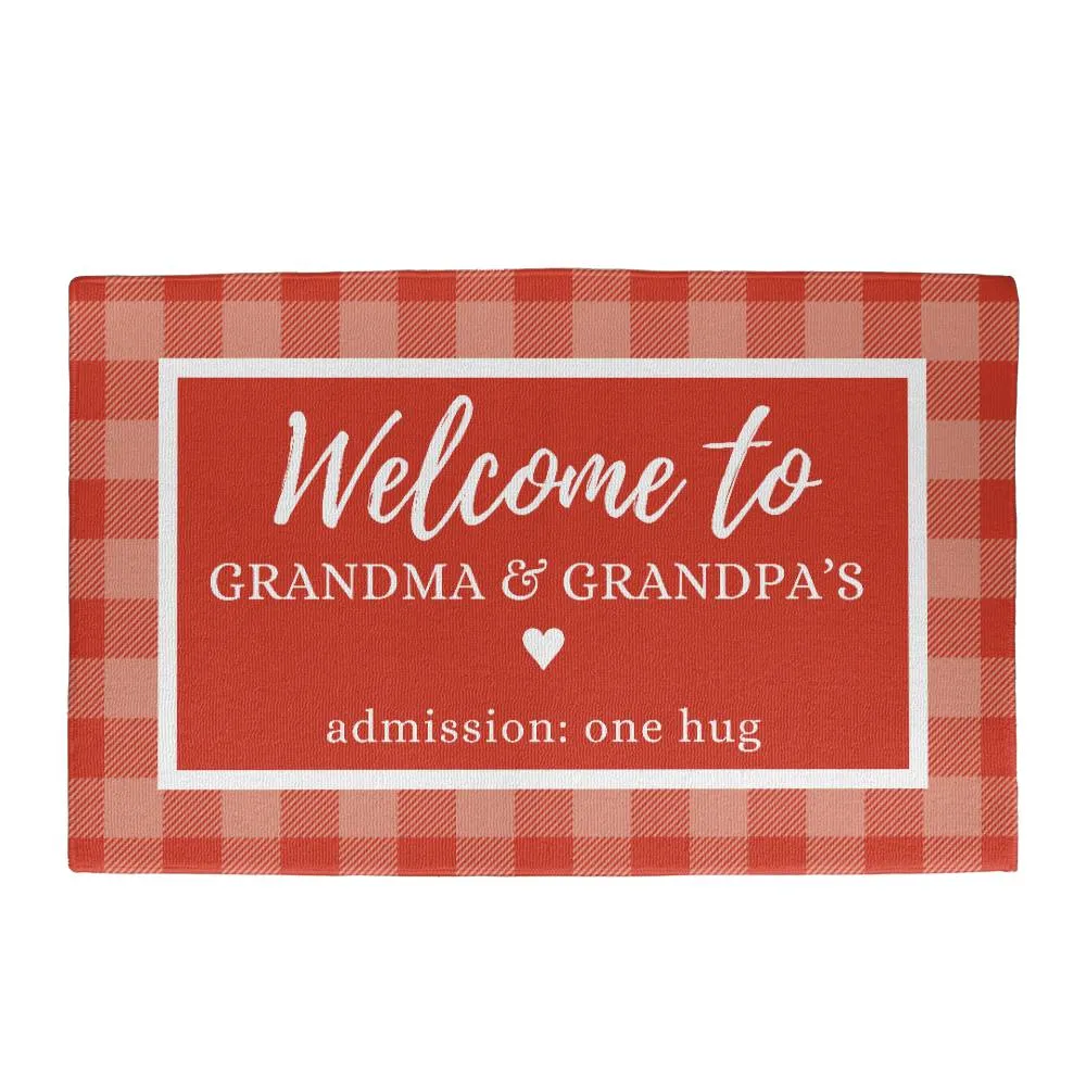 Red Plaid Grandma and Grandpa Indoor Outdoor Welcome Door Mat