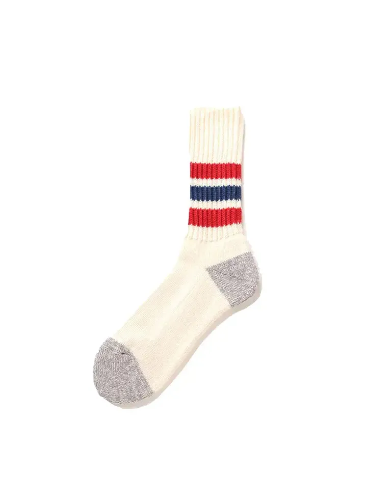 RoToTo Coarse Ribbed Oldschool Crew Socks Red / Blue