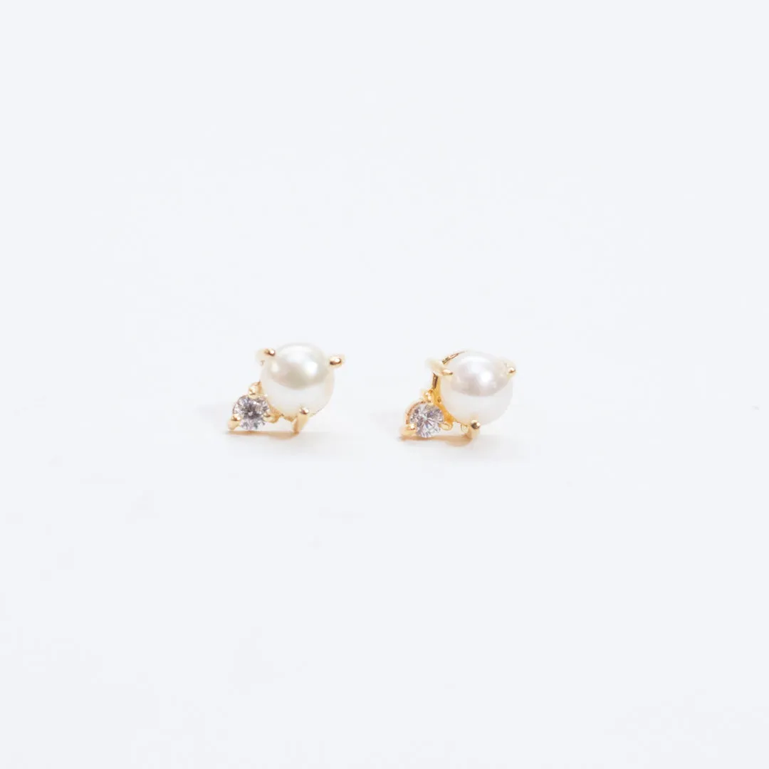 Round Pearl & CZ Gold Vermeil Studs