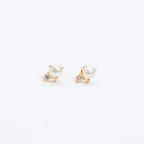 Round Pearl & CZ Gold Vermeil Studs