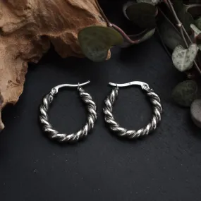 Silver Twisted Rope Hoop Earrings