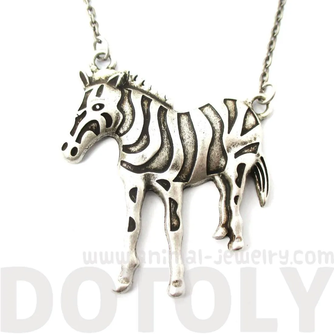 Simple Zebra Shaped Animal Pendant Necklace in Silver | Animal Jewelry