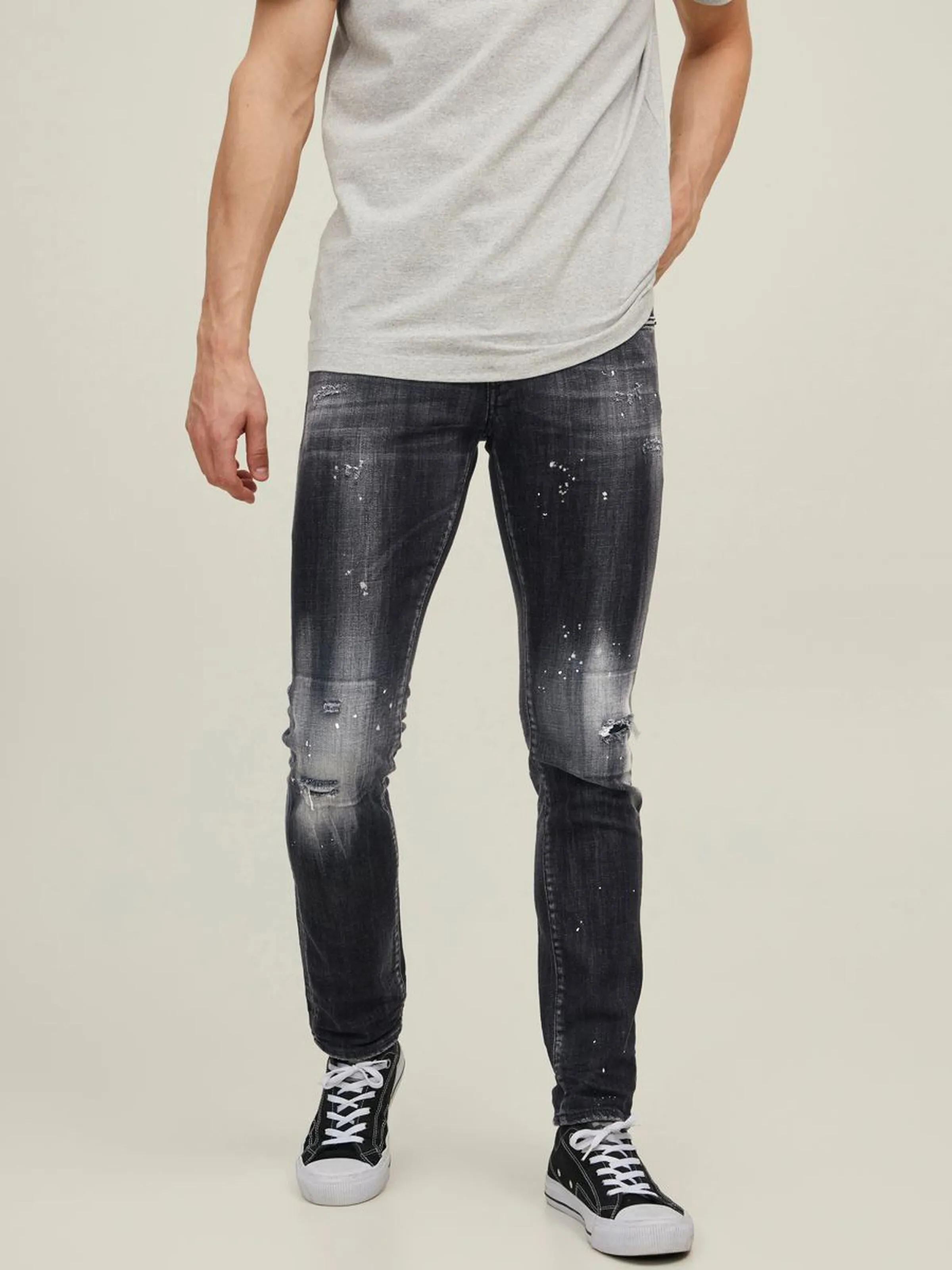 Slim Fit Glen Distressed Denim (Black)