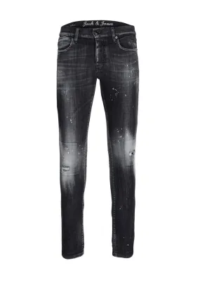 Slim Fit Glen Distressed Denim (Black)