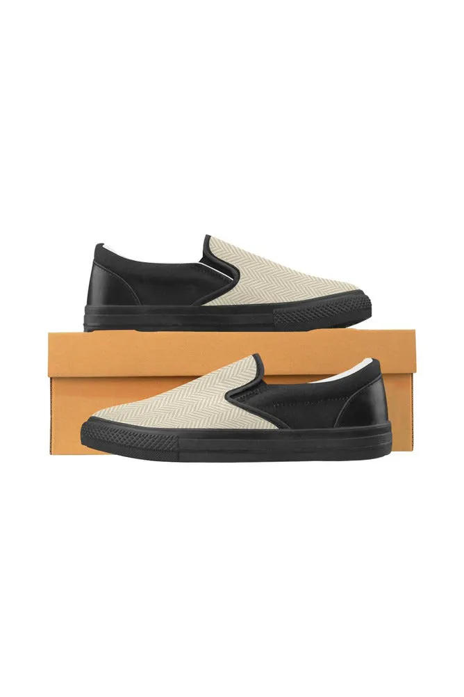 Soybean & Sweet Corn Herringbone Men's Slip-on Canvas Shoes (Model 019)