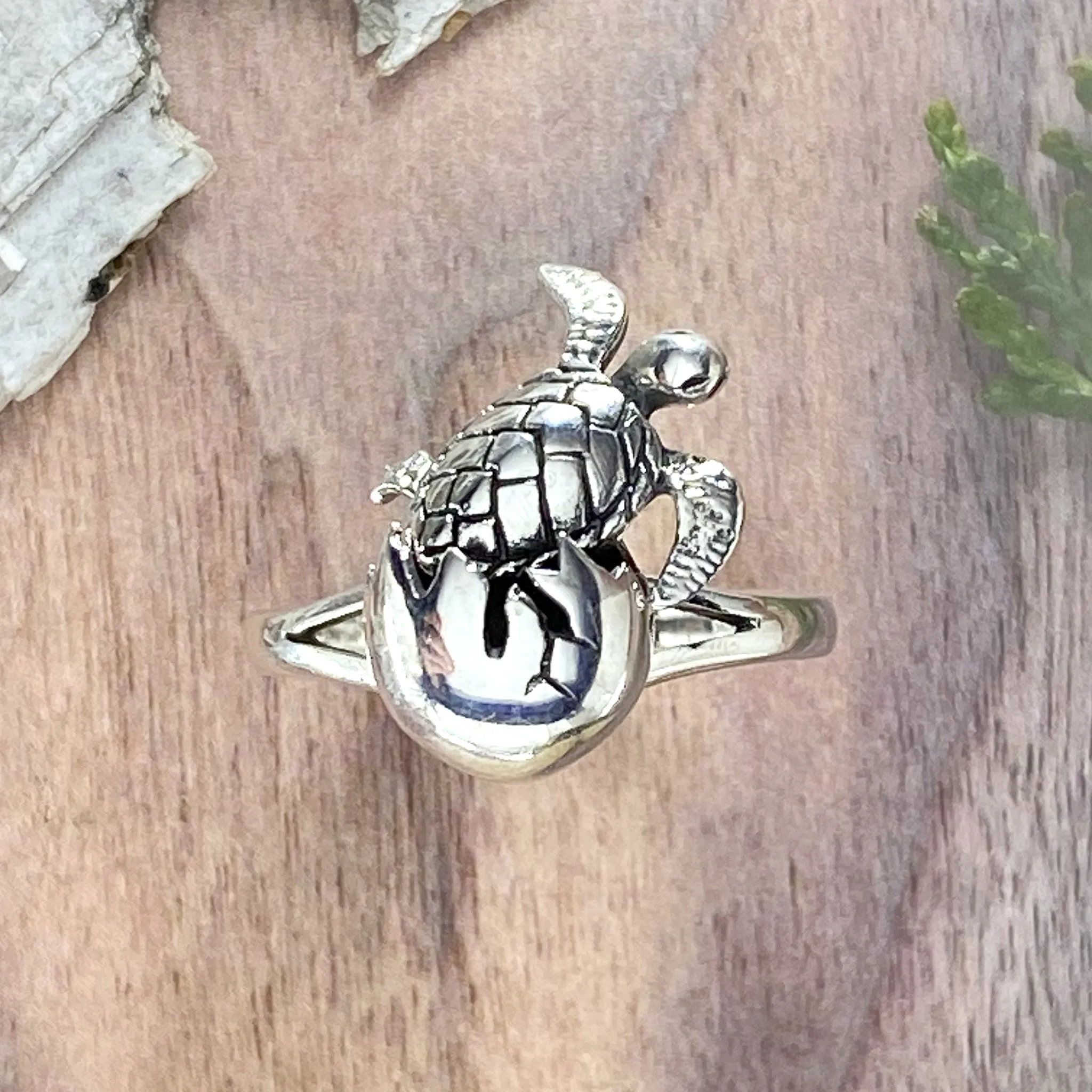 Sterling Silver Hatching Turtle Ring