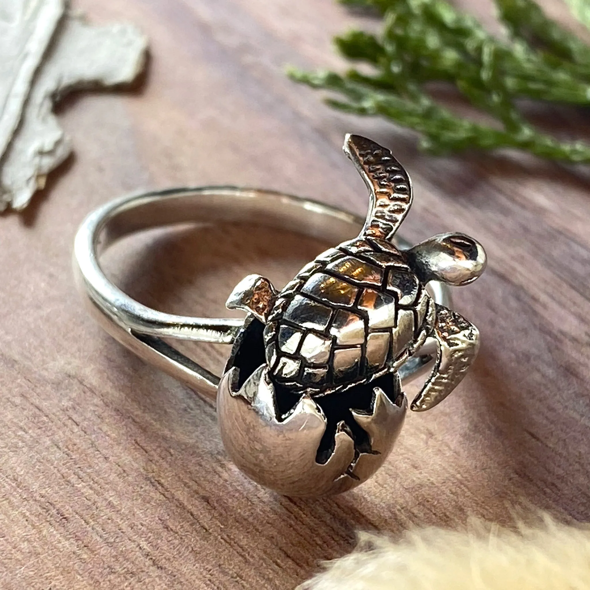 Sterling Silver Hatching Turtle Ring