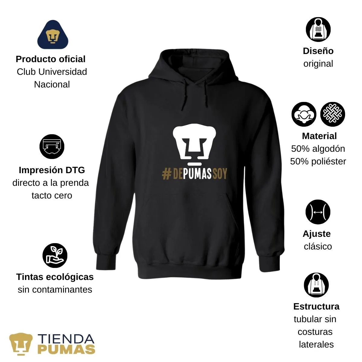 Sudadera Hombre Hoodie Pumas UNAM De Pumas Soy