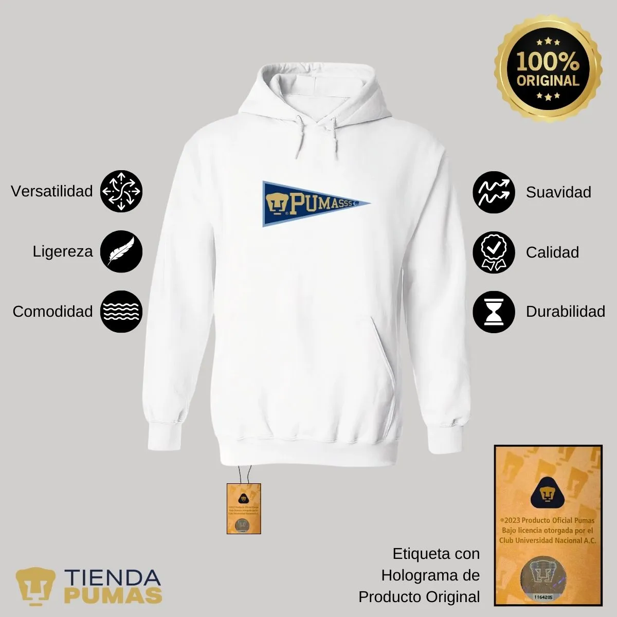 Sudadera Mujer Hoodie Pumas UNAM Banderín