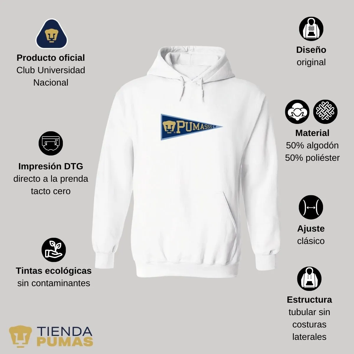 Sudadera Mujer Hoodie Pumas UNAM Banderín