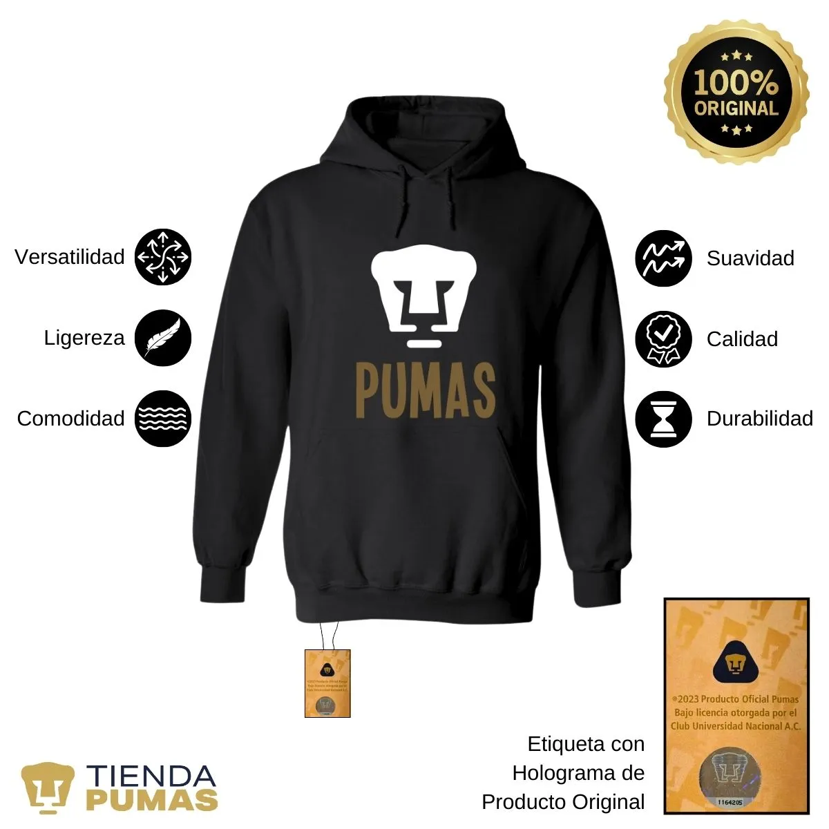 Sudadera Mujer Hoodie Pumas UNAM Logo Pumas