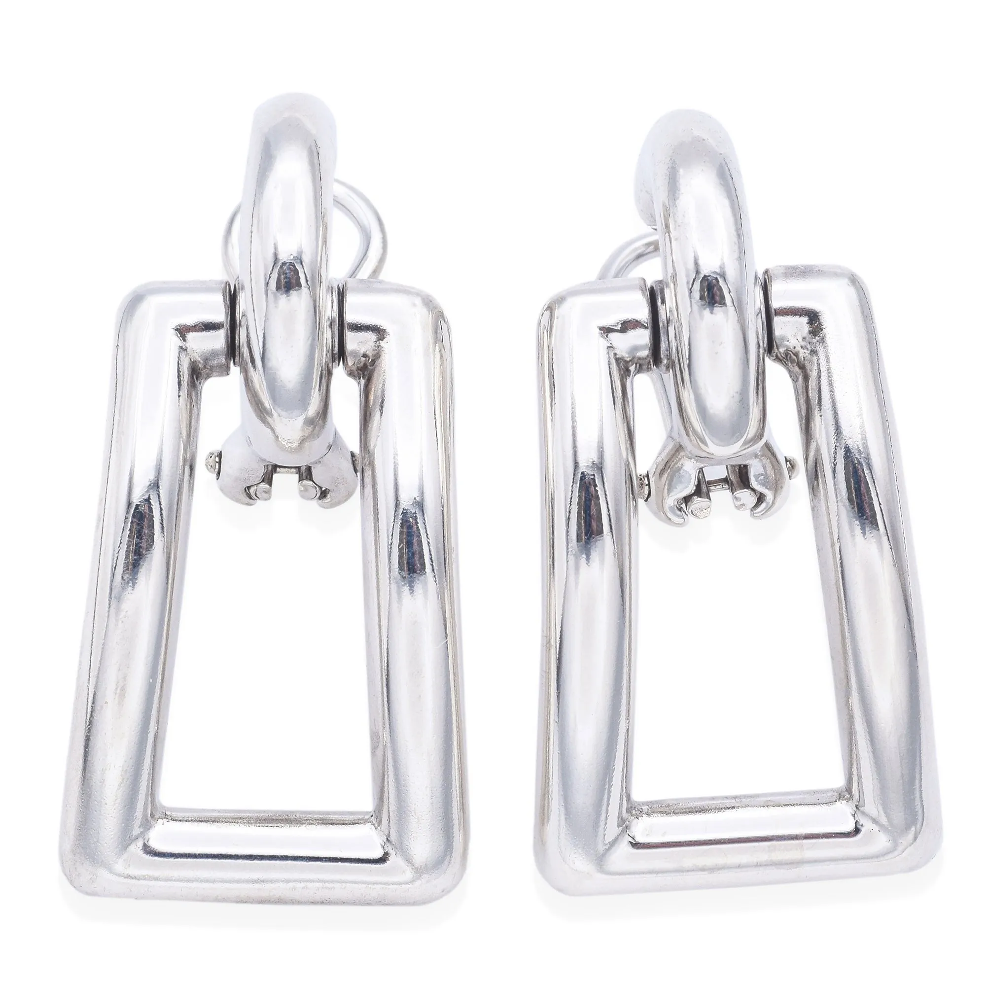 Tiffany & Co. Vintage Sterling Silver Open Rectangle Omega-Back Drop Earrings