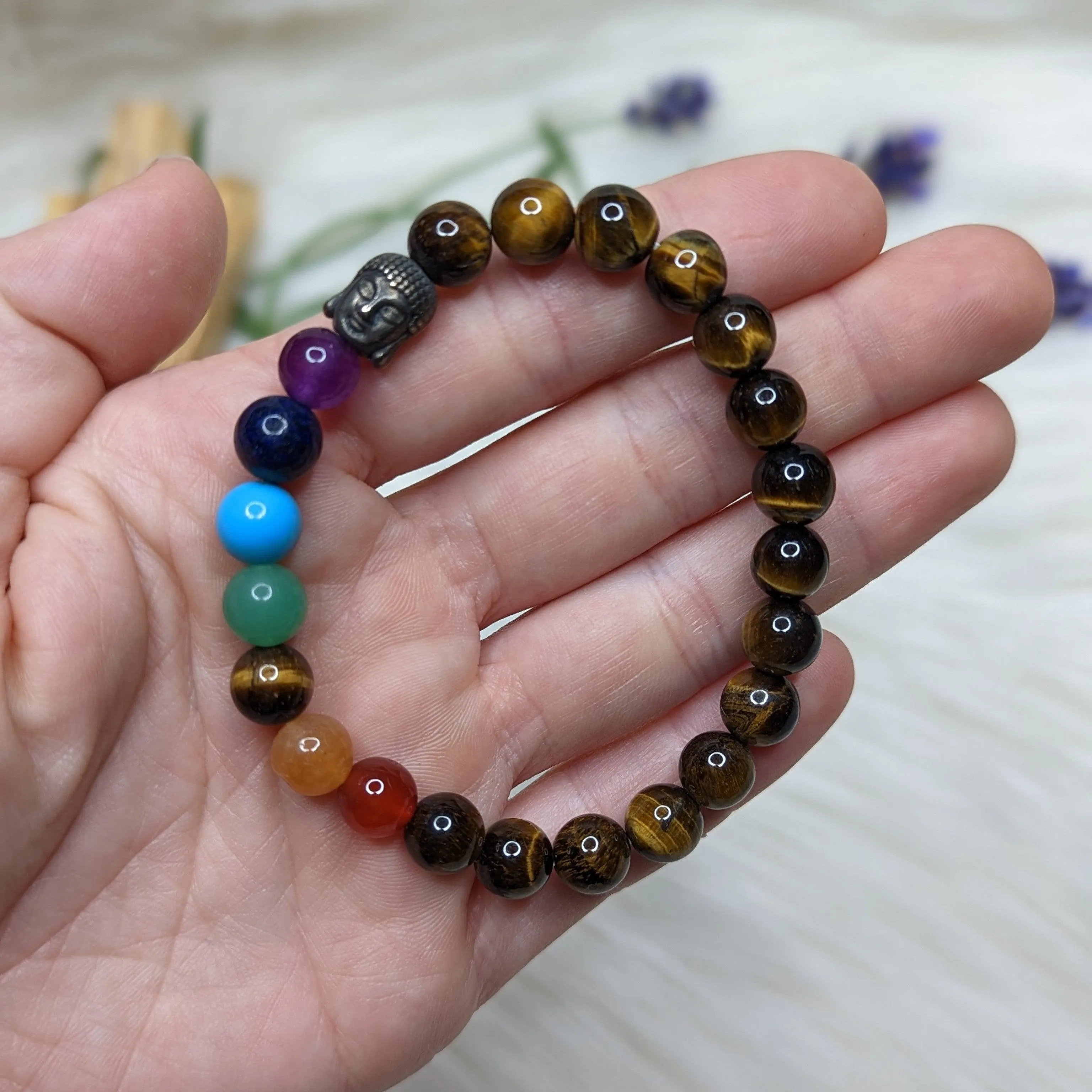 Tiger Eye and Chakra Healing Stretchy Bracelet