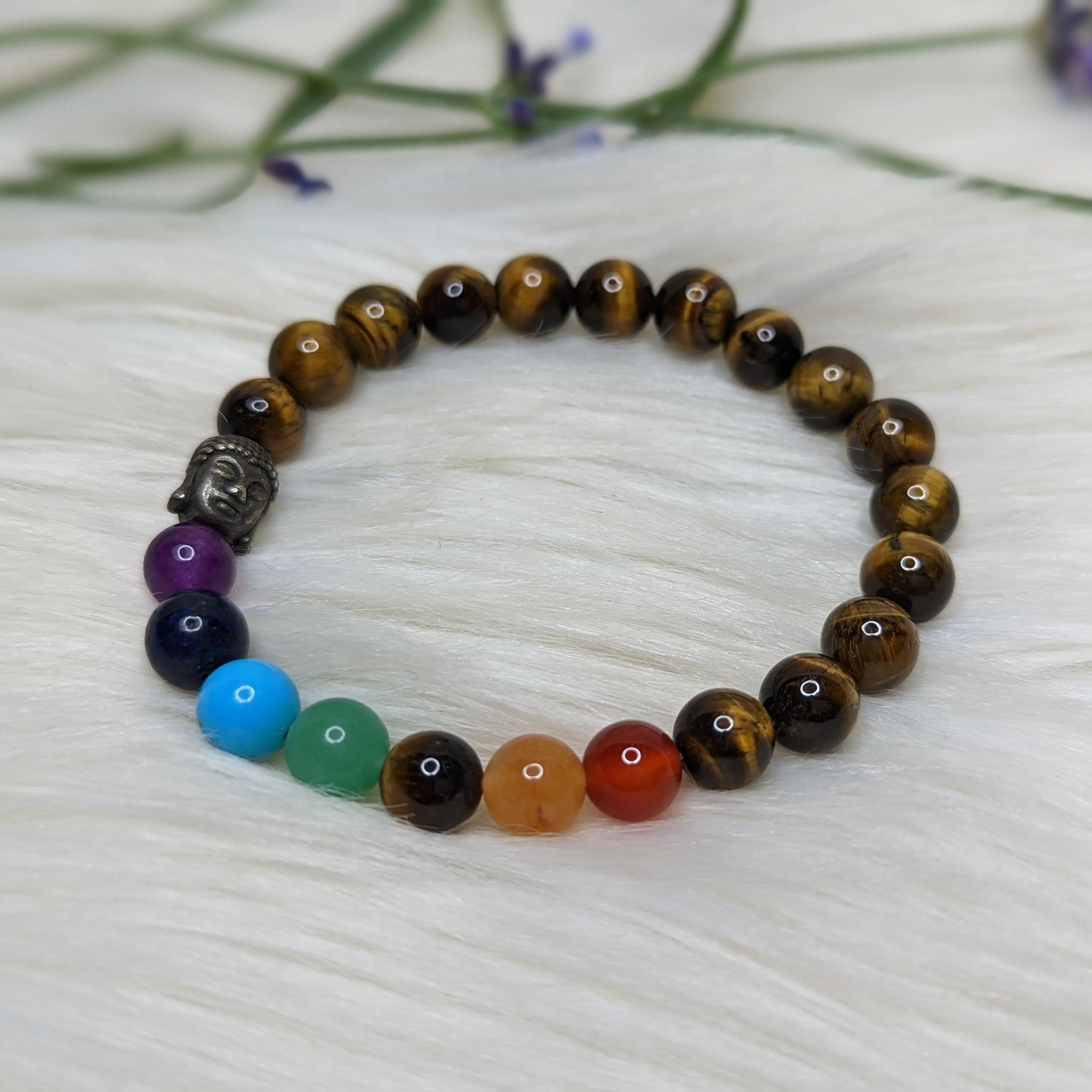 Tiger Eye and Chakra Healing Stretchy Bracelet