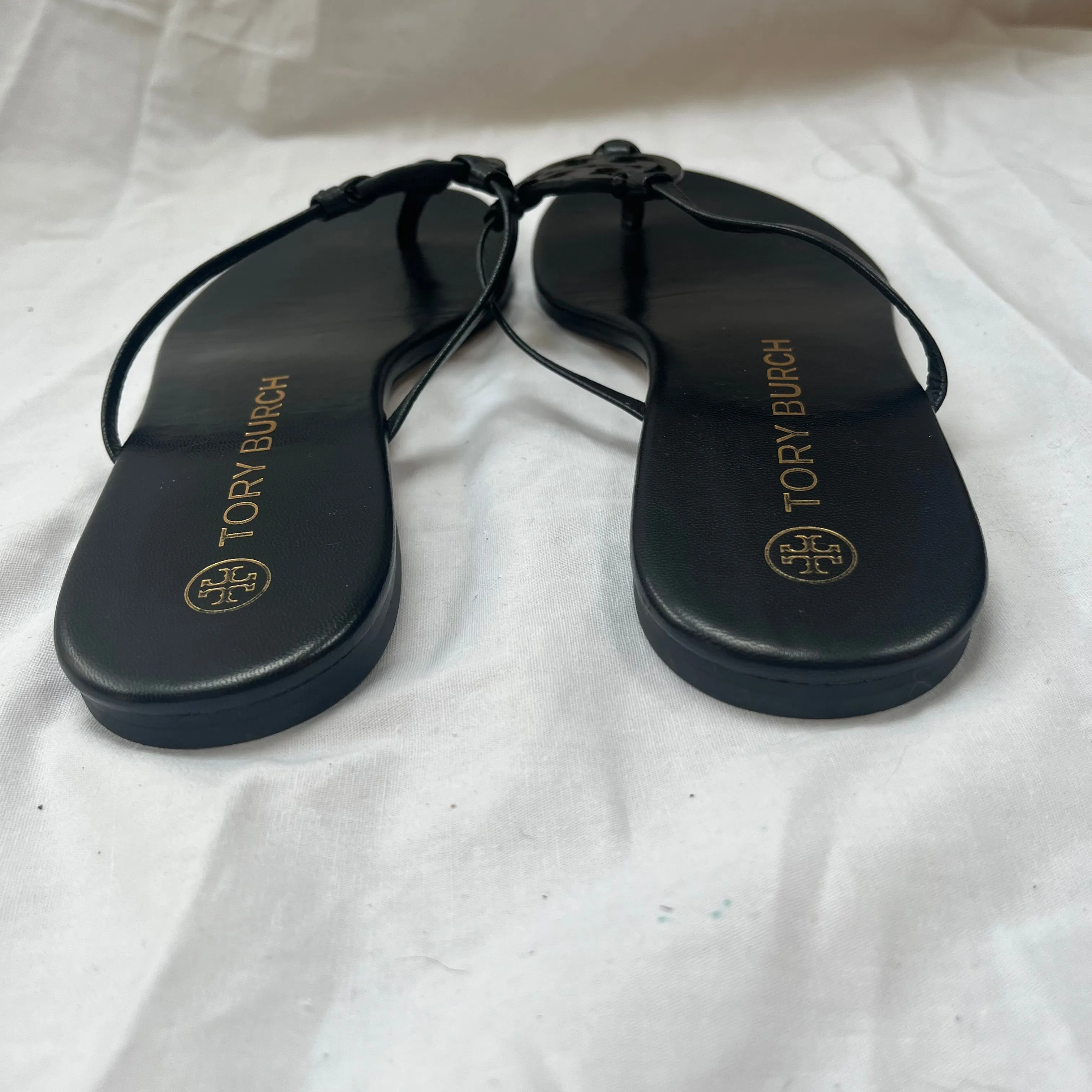 Tory Burch Black Leather Thong Flat Sandals 39