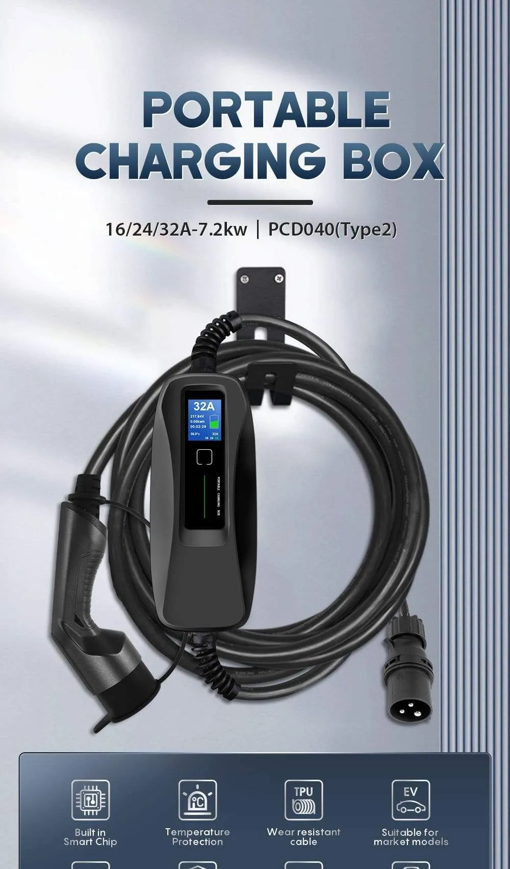 Type2 EV Charger Level 16/24/32A Portable Electric Vehicle  CEE Plug 220V-240V  EVSE Car Charging Cable IEC 62196-2 6M