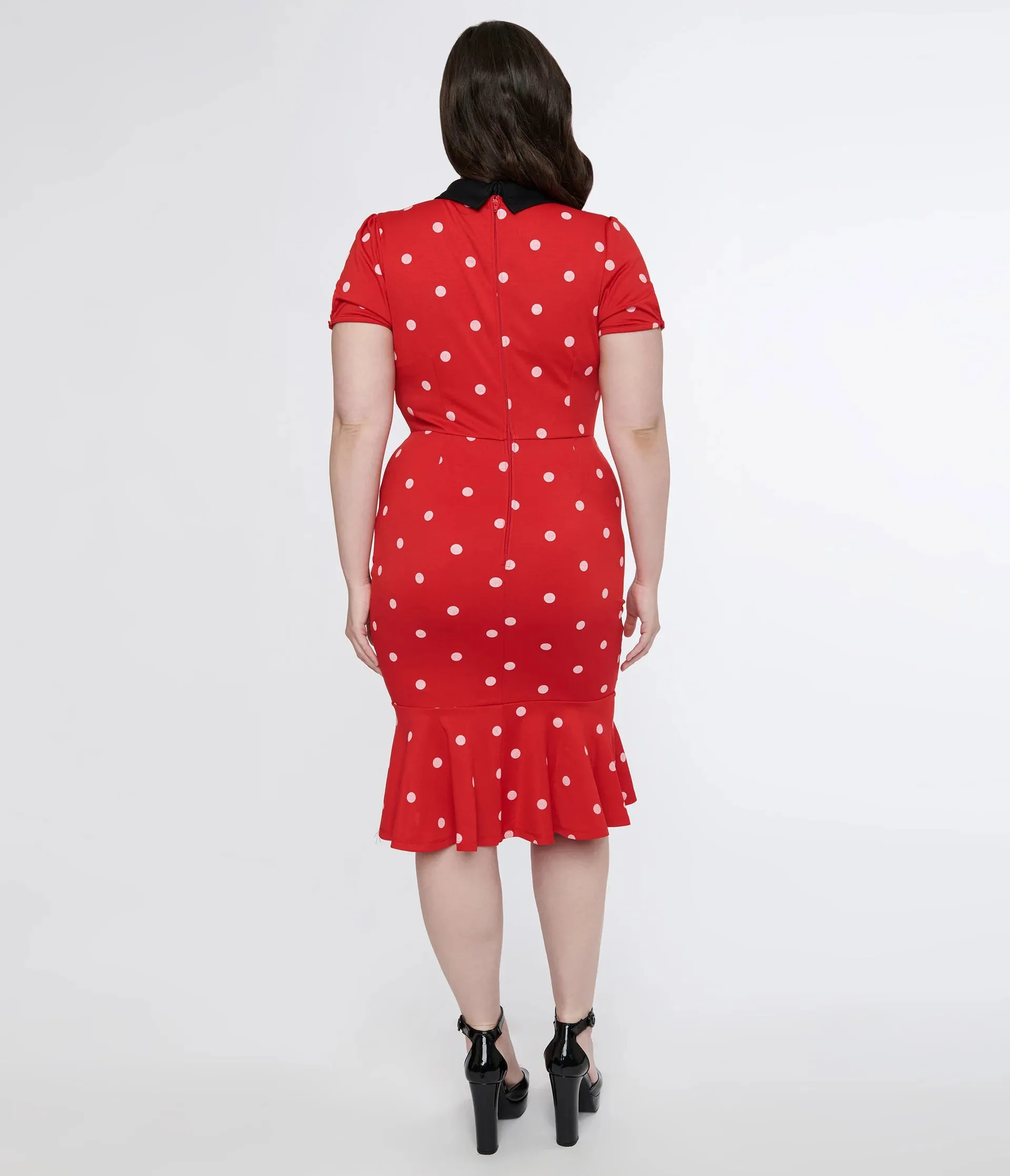 Unique Vintage Plus Size Red & White Polka Dot Neck Tie Wiggle Dress