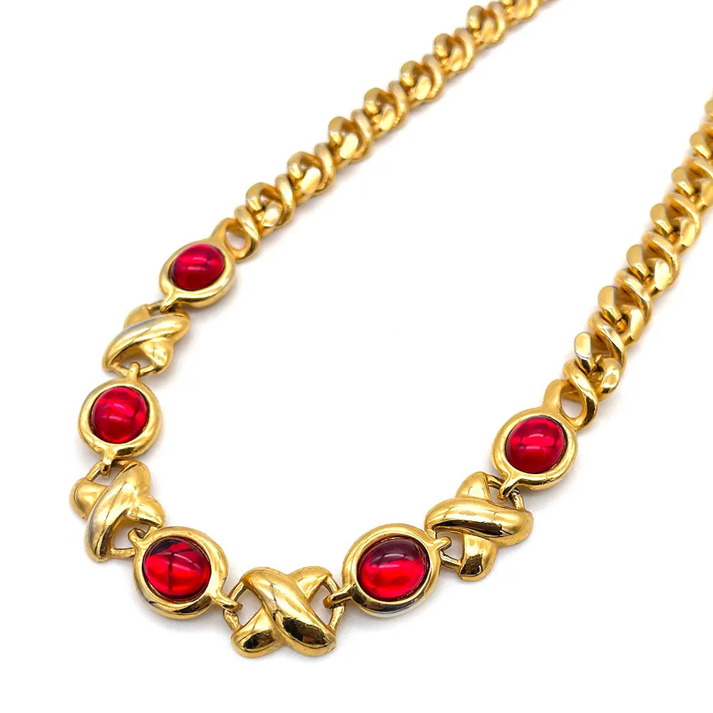 【USA輸入】ヴィンテージ NAPIER レッド カボション ネックレス/Vintage NAPIER Red Cabochon Necklace