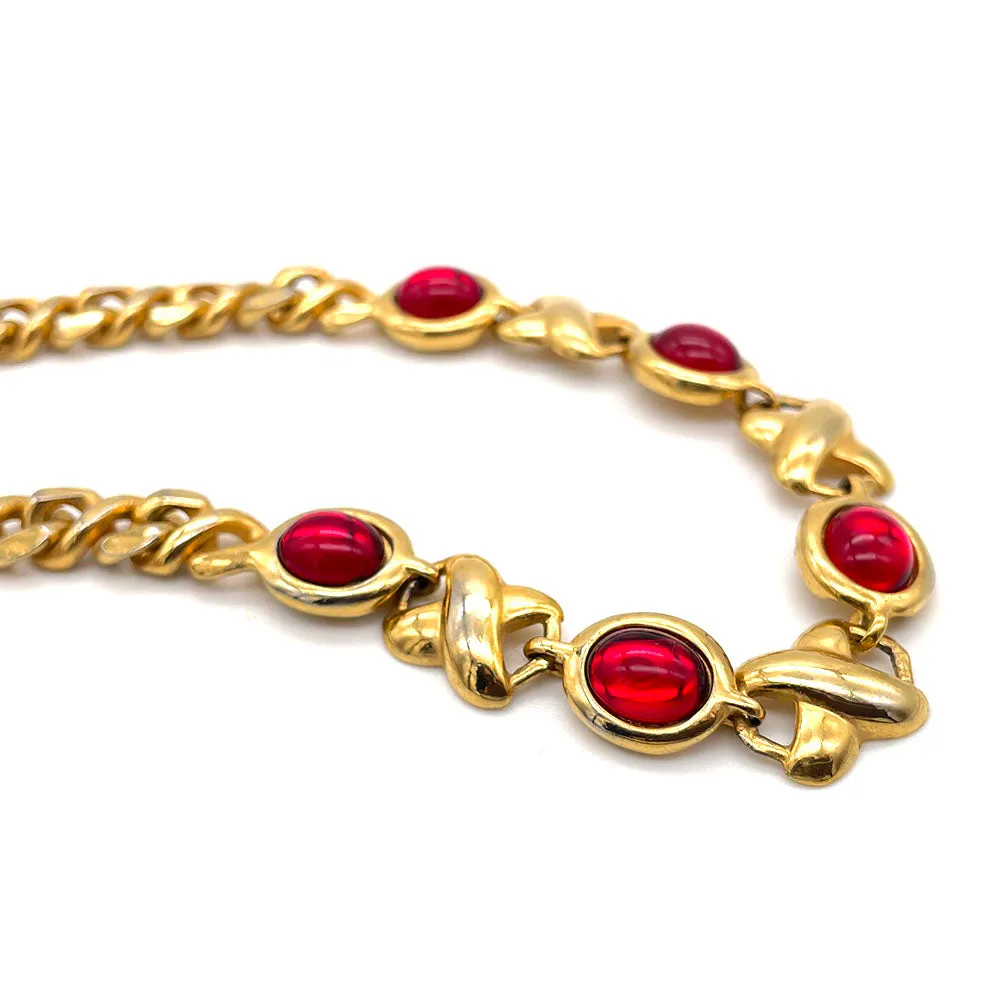 【USA輸入】ヴィンテージ NAPIER レッド カボション ネックレス/Vintage NAPIER Red Cabochon Necklace