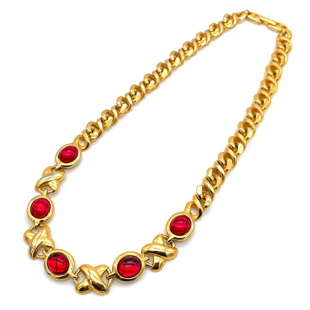 【USA輸入】ヴィンテージ NAPIER レッド カボション ネックレス/Vintage NAPIER Red Cabochon Necklace