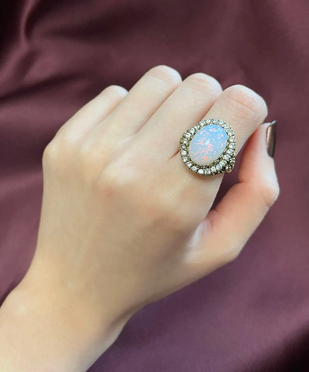 【USA輸入】ヴィンテージ オパールホワイト ビジュー リング/Vintage Opal White Bijou Ring