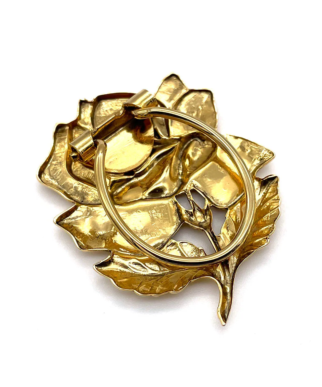 【USA輸入】ヴィンテージ ゴールドローズ スカーフリングドレスクリップ/Vintage Gold Rose Scraf Ring Dress Clip