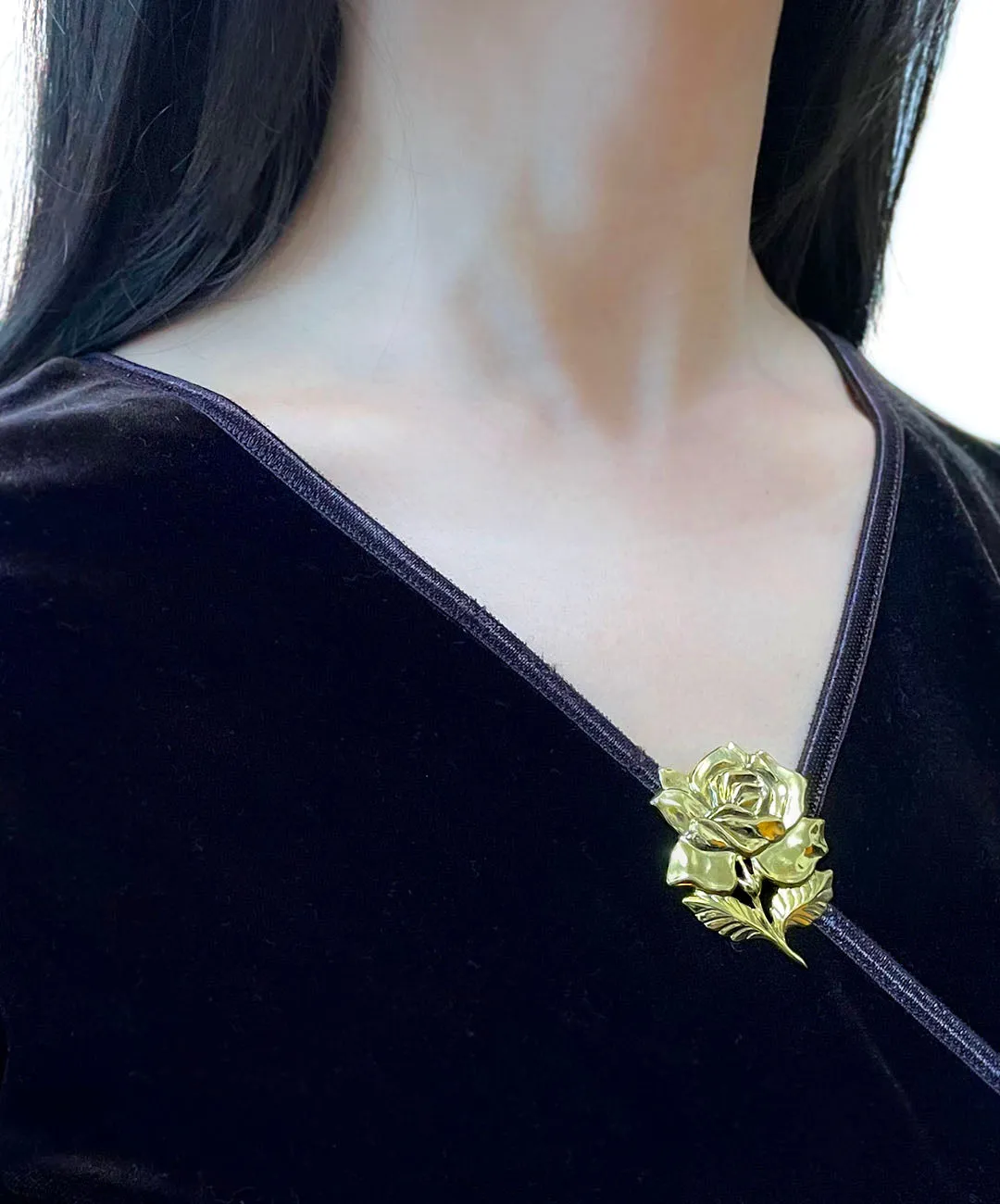 【USA輸入】ヴィンテージ ゴールドローズ スカーフリングドレスクリップ/Vintage Gold Rose Scraf Ring Dress Clip