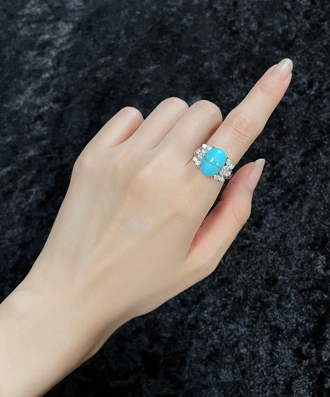 【USA輸入】ヴィンテージ ターコイズブルー カボション ビジュー リング/Vintage Turquoise Cabochon Bijou Ring