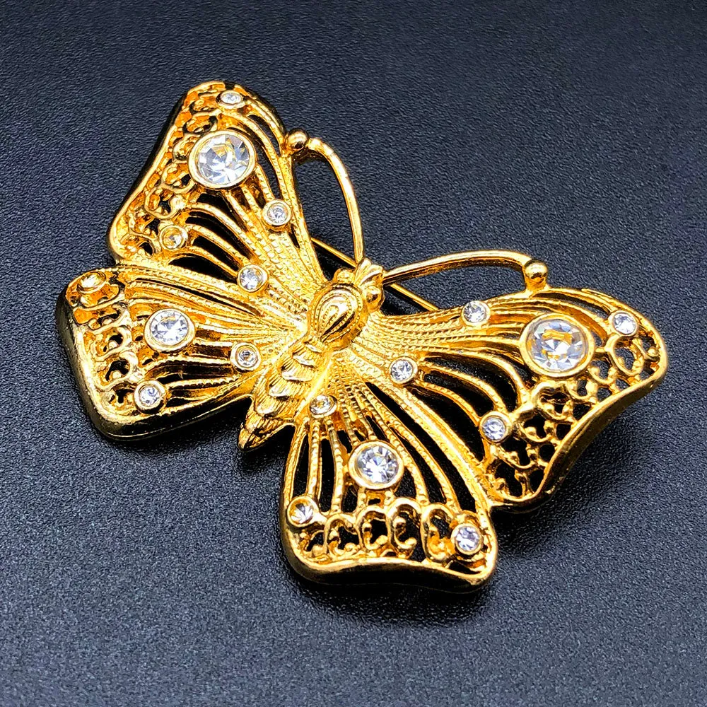 【USA輸入】ヴィンテージ バタフライ ラインストーン ブローチ/Vintage Butterfly Rhinestones Brooch