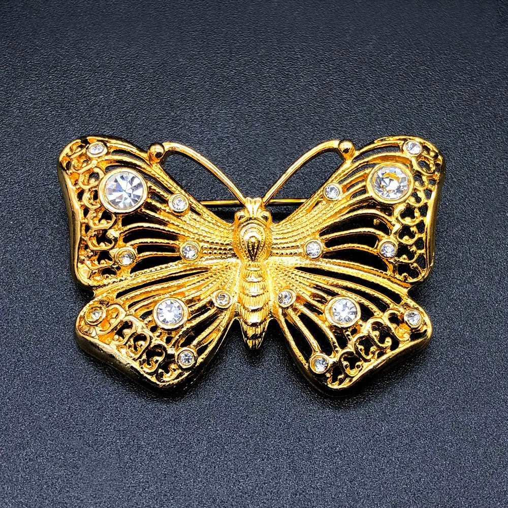 【USA輸入】ヴィンテージ バタフライ ラインストーン ブローチ/Vintage Butterfly Rhinestones Brooch